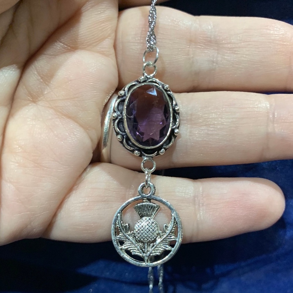 Scottish Thistle amethyst pendant, Green Witch pendant, thistle necklace